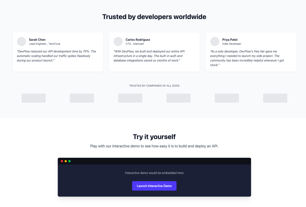 A screenshot of the "Trusted by developers worldwide" section of the landing page.