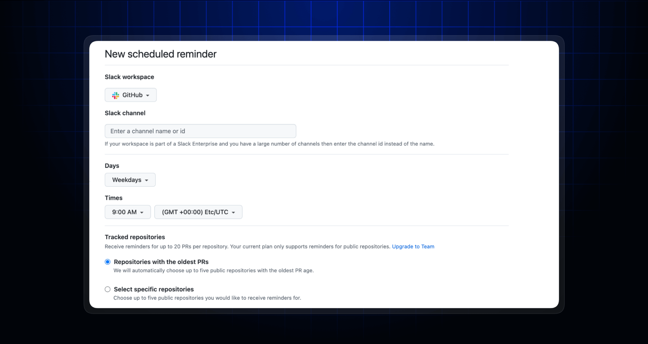 Scheduled reminder creation page